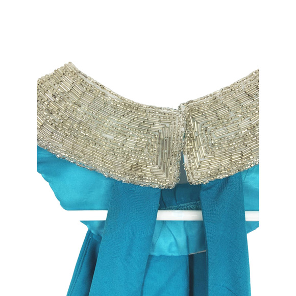 A.J. Bari Beaded Collar Silk Haltered Formal Blue Dress Size 8 - Picture 2 of 10